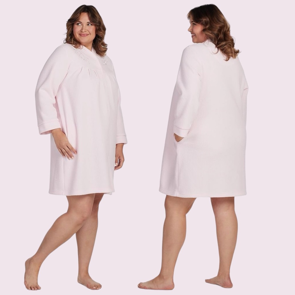 Miss Elaine Women's Brushed Back Terry Short Robe, Light Pink